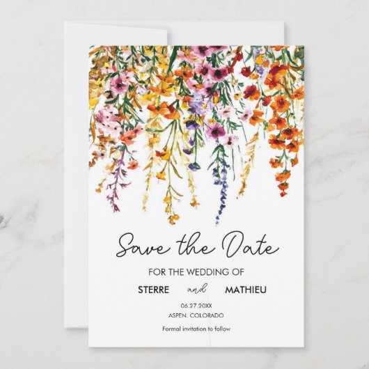 Benutzerdefinierte Vintage Wildblumen Save The Date (Vorderseite)