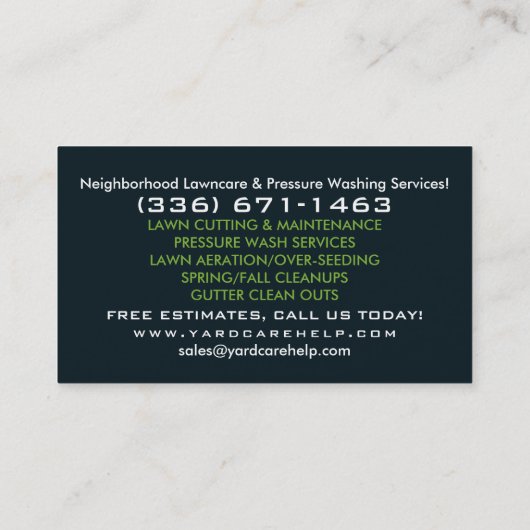 Benutzerdefinierte Visitenkarte für Rasenpflege un (Rückseite)