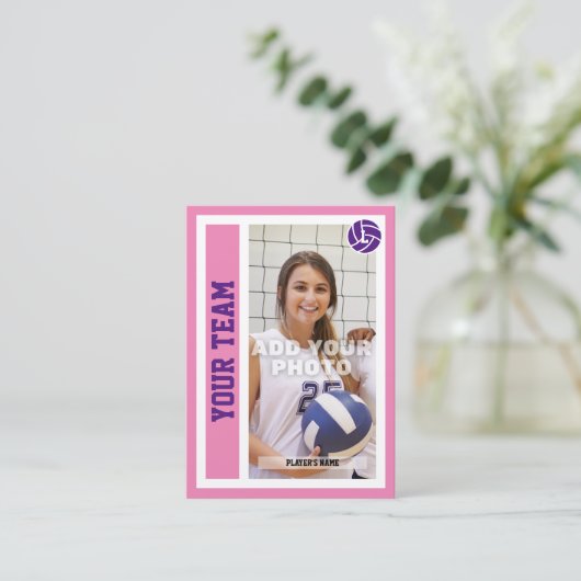 Benutzerdefinierte Volleyball-Handelskarte (rosa) Telefonnummerkarte (Stehend Vorderseite)