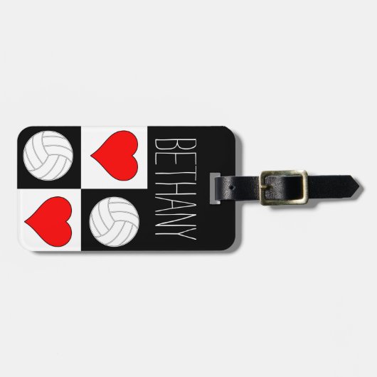 Benutzerdefinierte Volleyball- & Herz-Rot-/Weiß-/S Gepäckanhänger (Vorderseite horizontal)