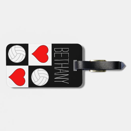 Benutzerdefinierte Volleyball- & Herz-Rot-/Weiß-/S Gepäckanhänger (Rückseite horizontal)