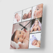 Benutzerdefinierte Vorlage für 6 FotoCollage Quadratische Wanduhr (Winkel)