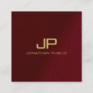Benutzerdefinierte Vorlage Gold Text Monogram Red Quadratische Visitenkarte