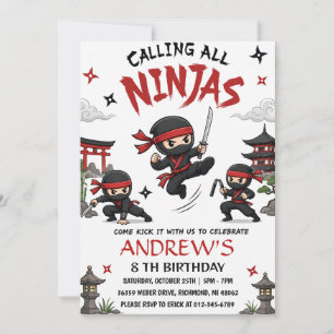 Benutzerdefinierte Warrior Ninja Geburtstagsfeier Einladung