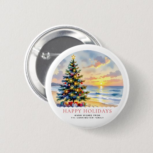 Benutzerdefinierte Wasserfarbe Festliche Strand Kü Button (Vorne & Hinten)