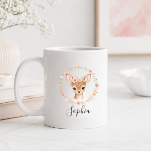 Benutzerdefinierte Wasserfarbe Florale Wald Fawn N Kaffeetasse
