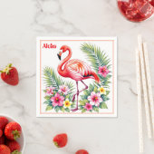 Benutzerdefinierte Wasserfarbe Rosa Flamingo Flora Serviette (Beispiel)