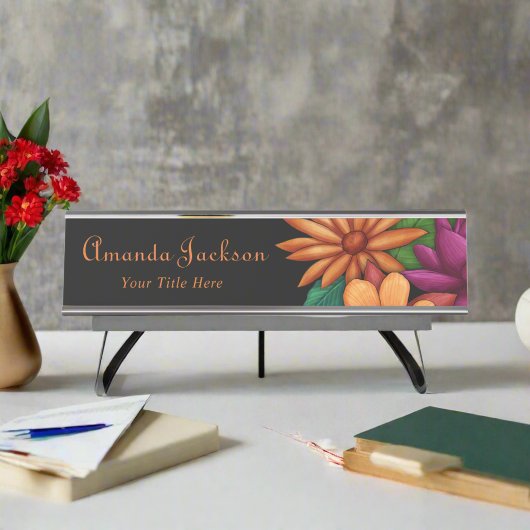 Benutzerdefinierte weibliche farbenfrohe blühende schreibtischnamensplakette