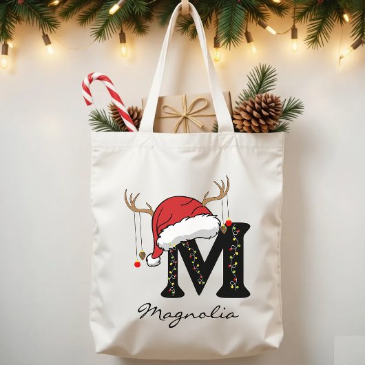 Benutzerdefinierte Weihnachts-Alphabet-Monogramm-T Tragetasche