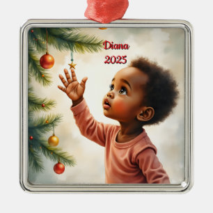 Benutzerdefinierte Weihnachts-Baby-Greifbaum-Szene Ornament Aus Metall