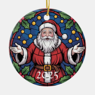 Benutzerdefinierte Weihnachtsmann-Buntglas-Kunstwe Keramik Ornament