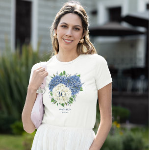 Benutzerdefinierte Weiße Blaue Hortensien 30. Gebu T-Shirt