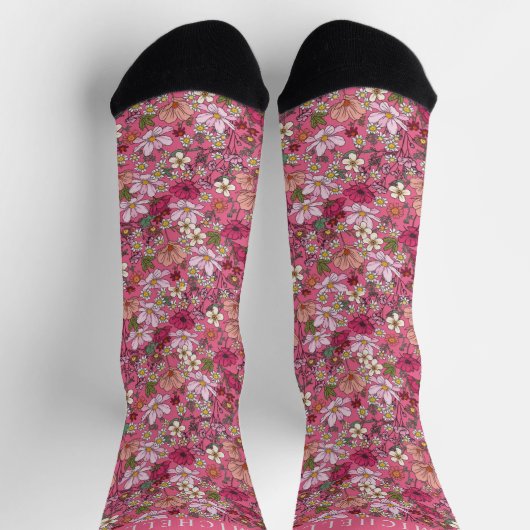 Benutzerdefinierte weiße Blume rosa Blumenmuster Socken (Oben)