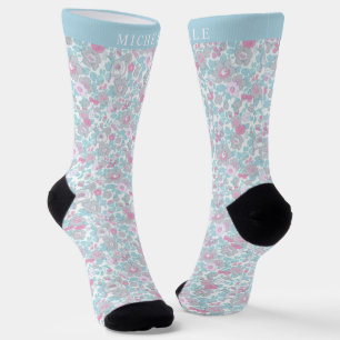 Benutzerdefinierte weiße Blumen blaue rosa Pastell Socken
