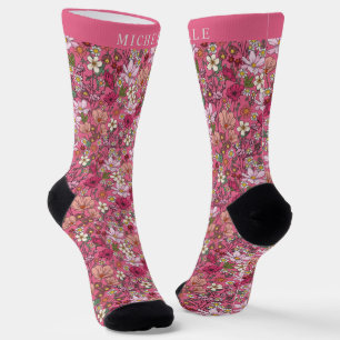 Benutzerdefinierte weiße Blumen rosa Blumenmuster Socken