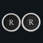 Benutzerdefinierte weiße erste Trauzeuge Moderner  Manschetten Knöpfe<br><div class="desc">Custom Masculine Schriftart White Initial auf schwarzen Hintergrund Cufflinks. Kühner moderner Schriftart.</div>