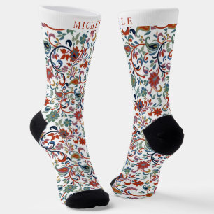 Benutzerdefinierte weiße florale rote grüne Paisle Socken