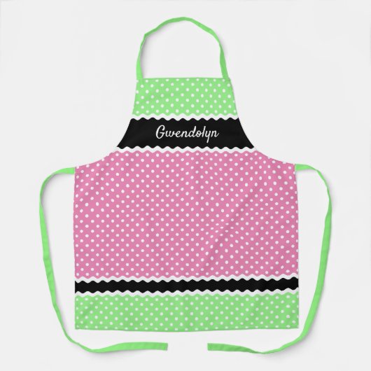 Benutzerdefinierte weiße Punkte auf Neonrosa, grün Schürze (Vorderseite)