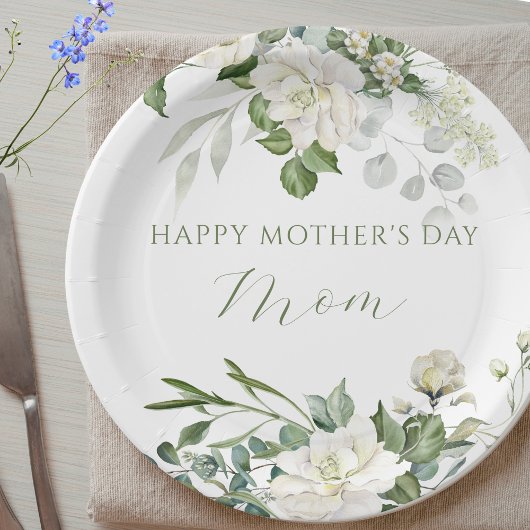 Benutzerdefinierte weiße Rosen Muttertag Pappteller