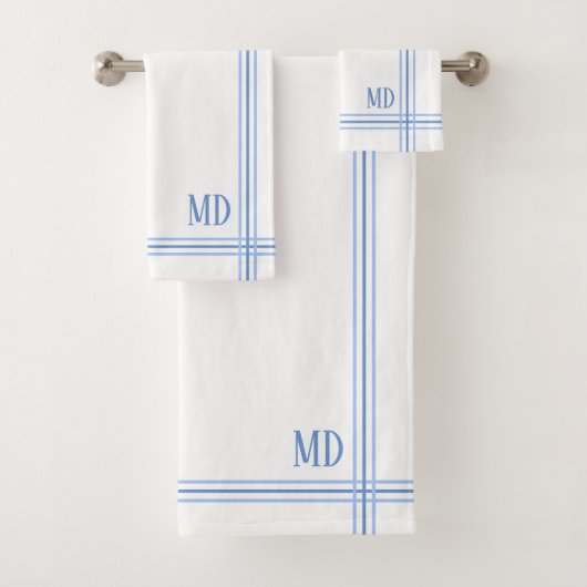 Benutzerdefinierte, weiße und blau gestreifte Init Badhandtuch Set (Insitu)