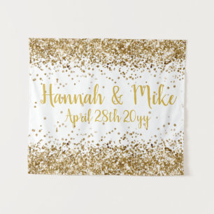 Benutzerdefinierte weiße und goldene Glitter-Hochz Wandteppich