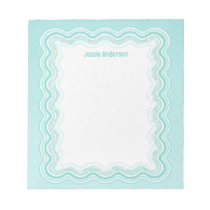 Benutzerdefinierte wellige Grenze Aqua Mint Blau P Notizblock