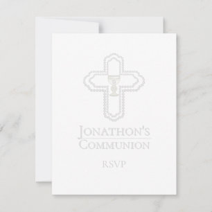 Benutzerdefinierte White Boys Cross Kommunionskoll RSVP Karte