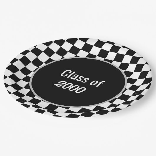 Benutzerdefinierte Wiedersehen mit schwarzer Check Pappteller (Schrägansicht)