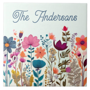 Benutzerdefinierte Wildblumen für Familienname Pla Fliese
