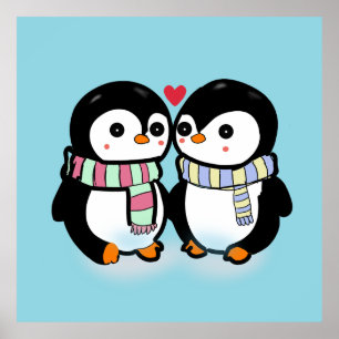 Benutzerdefinierte Winter Pinguin Liebe Poster