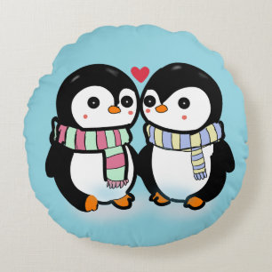 Benutzerdefinierte Winter Pinguin Liebe Rundes Kissen