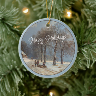 Benutzerdefinierte Winter Wonderland Landschaftsku Keramik Ornament