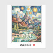 Benutzerdefinierte Zion Mountains & River Van Gogh Aufkleber (Blatt)