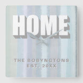 Benutzerdefinierte Zuhause Familienname Pastellstr Quadratische Wanduhr (Vorderseite)