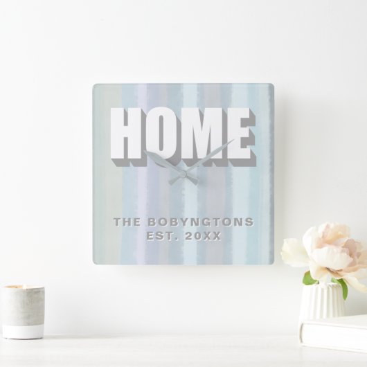 Benutzerdefinierte Zuhause Familienname Pastellstr Quadratische Wanduhr (Zuhause)