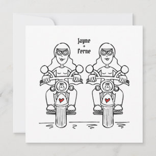Benutzerdefinierte Zwei Braute Biker Motorrad Lesb Einladung