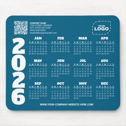 Benutzerdefinierter 2026-Kalender-Geschäfts-QR-Cod Mousepad (Vorne)