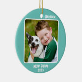 Benutzerdefinierter 2-Foto-Aquamariner Meilenstein Keramik Ornament (Rechts)