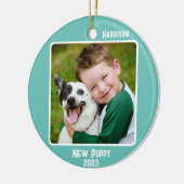 Benutzerdefinierter 2-Foto-Aquamariner Meilenstein Keramik Ornament (Links)