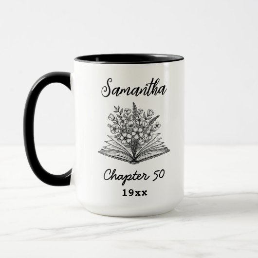 Benutzerdefinierter 50. Geburtstag Name - Kapitel Tasse (Links)