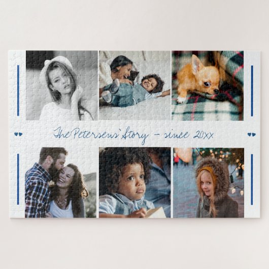 Benutzerdefinierter 6-Foto-Collage moderner Skript Puzzle (Horizontal)