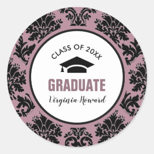 Benutzerdefinierter Abschluss für Damask-Muster Runder Aufkleber