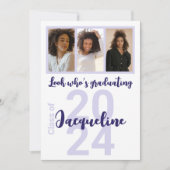 Benutzerdefinierter Abschluss Lila Skriptfoto-Coll Einladung (Vorderseite)