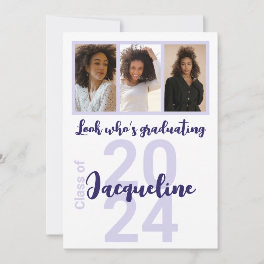 Benutzerdefinierter Abschluss Lila Skriptfoto-Coll Einladung (Vorderseite)