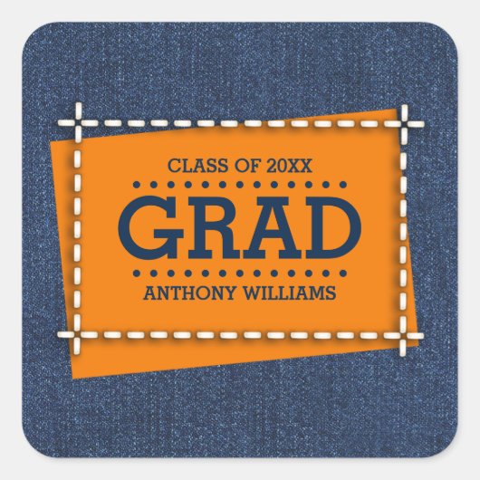 Benutzerdefinierter Abschluss mit Denim-Muster Quadratischer Aufkleber (Vorderseite)