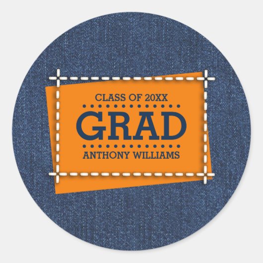 Benutzerdefinierter Abschluss mit Denim-Muster Runder Aufkleber (Vorderseite)