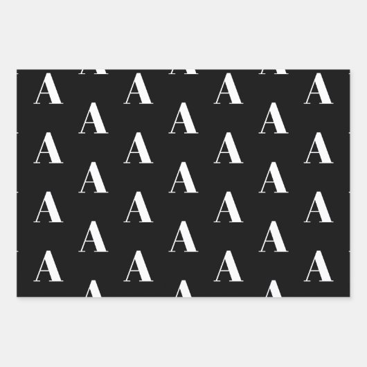 Benutzerdefinierter Anfangsbuchstabe Schwarz-weiß Geschenkpapier Set (Vorderseite)