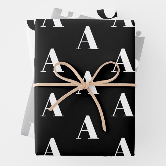 Benutzerdefinierter Anfangsbuchstabe Schwarz-weiß Geschenkpapier Set (Beispiel)