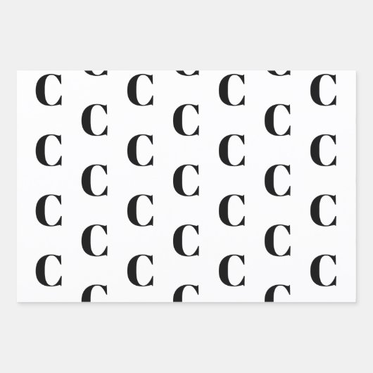 Benutzerdefinierter Anfangsbuchstabe Schwarz-weiß Geschenkpapier Set (Vorderseite 3)