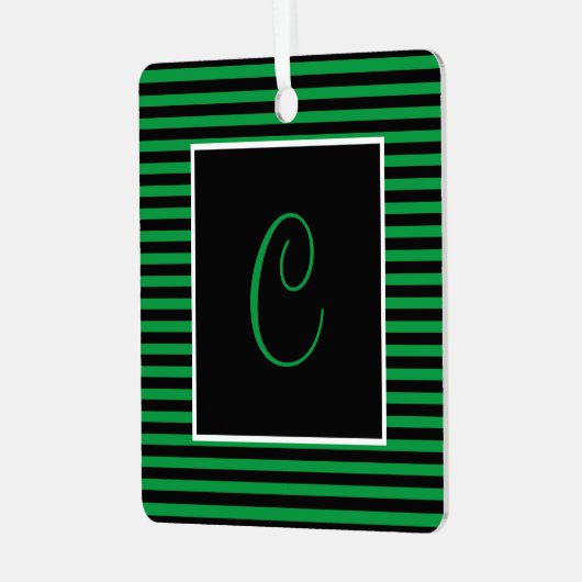Benutzerdefinierter Anfangsgrün und schwarz Streif Ornament Aus Metall (Vorderseite links)